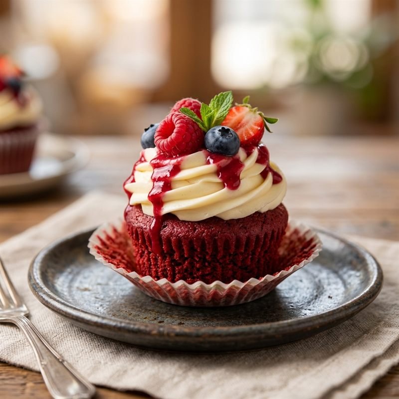 Cupcake Red Velvet com Framboesa