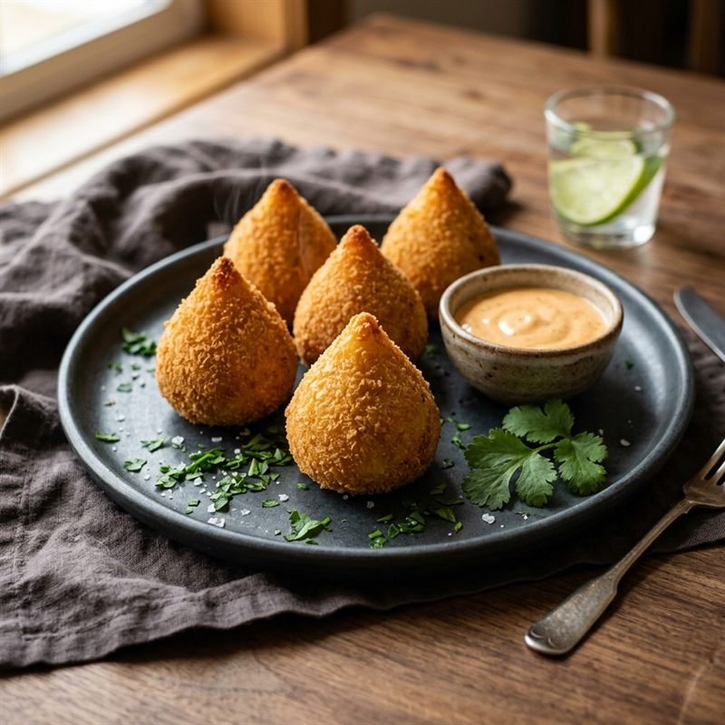 Coxinhas Douradas de Frango Desfiado (Porção 10 un)